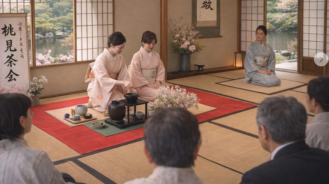 縮景園で桃見茶会2026